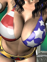 A 3d babe caught by two 3d aliens;